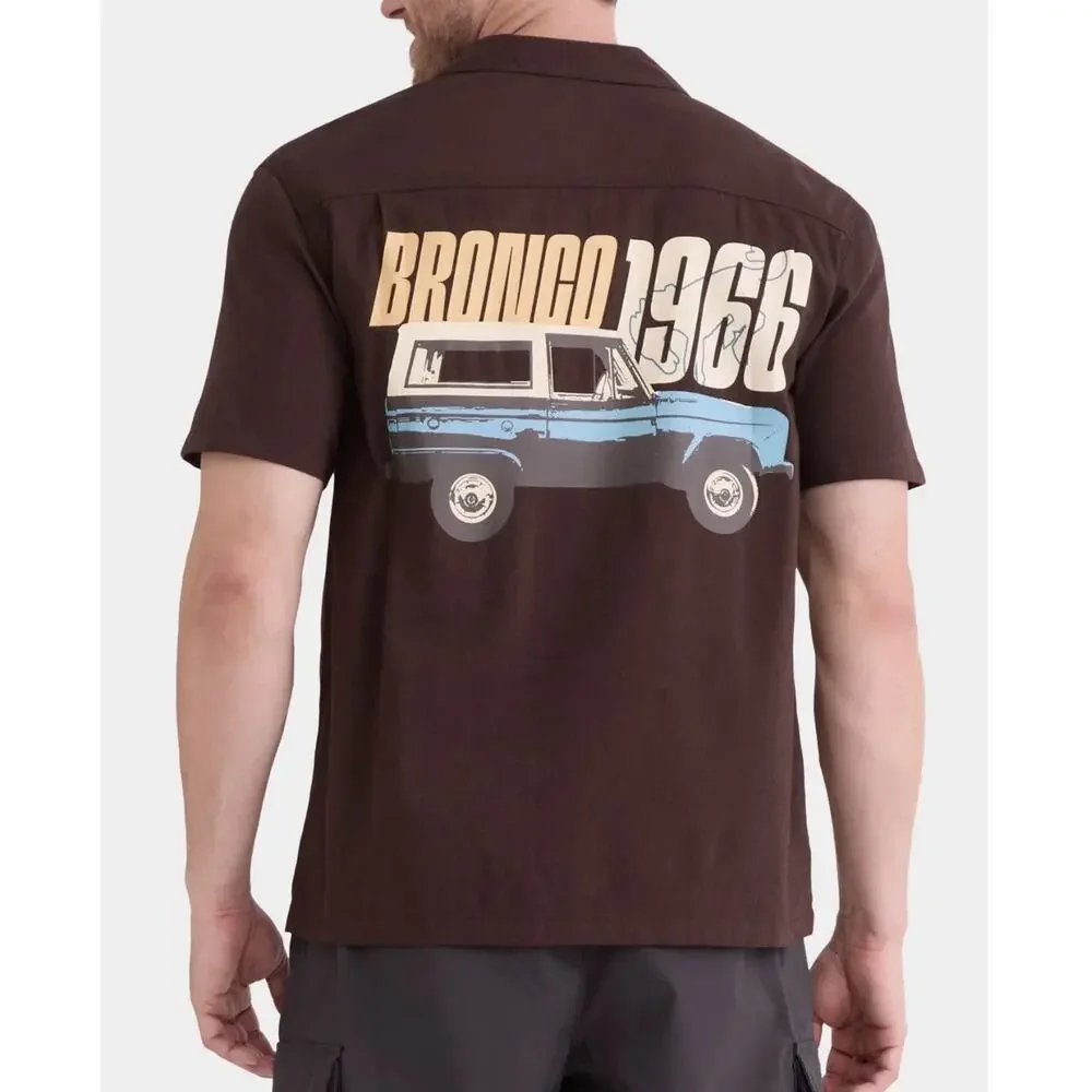 Men’s Ford Bronco 1966 Graphic Button Shirt S Back Print Retro Short Sleeve